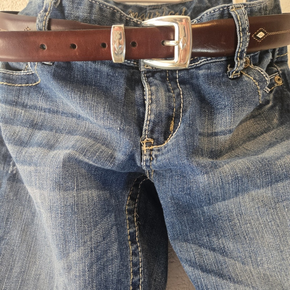 Brighton Leather Belt Sz 36 Brown Western Concho Silver Buckle Boho Rodeo Flaw